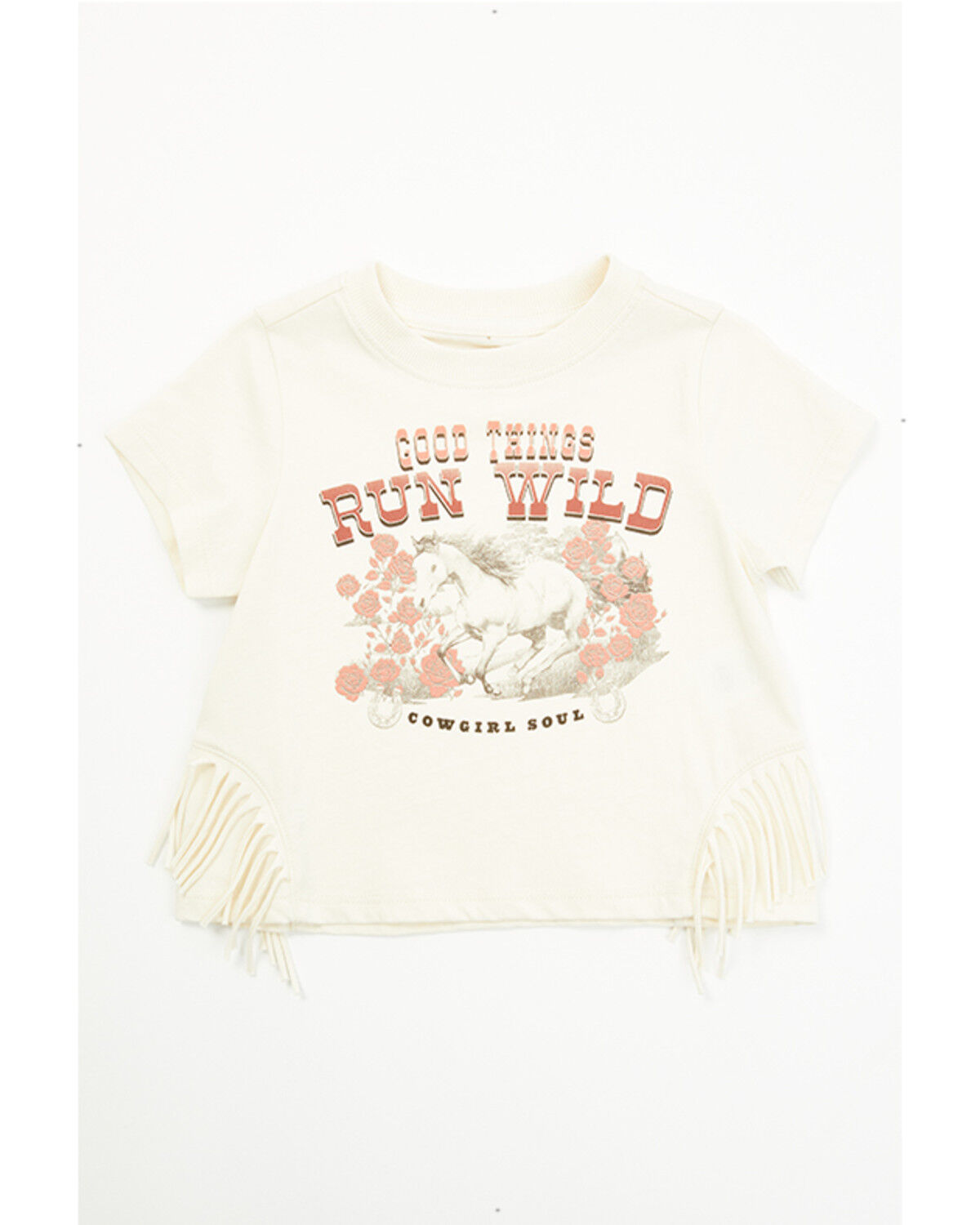 Image #1 - Shyanne Toddler Girls' Good Times Run Wild Short Sleeve Fringe Graphic Tee, Off White, hi-res