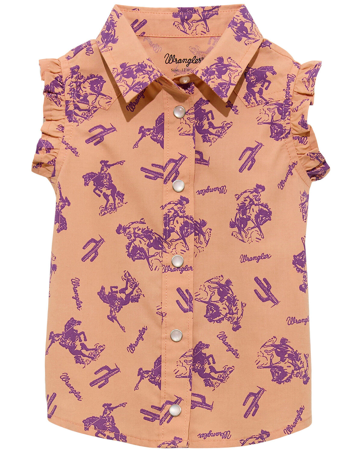 Image #1 - Wrangler Infant Girls' Western Print Sleeveless Pearl Snap Western Shirt, Orange, hi-res
