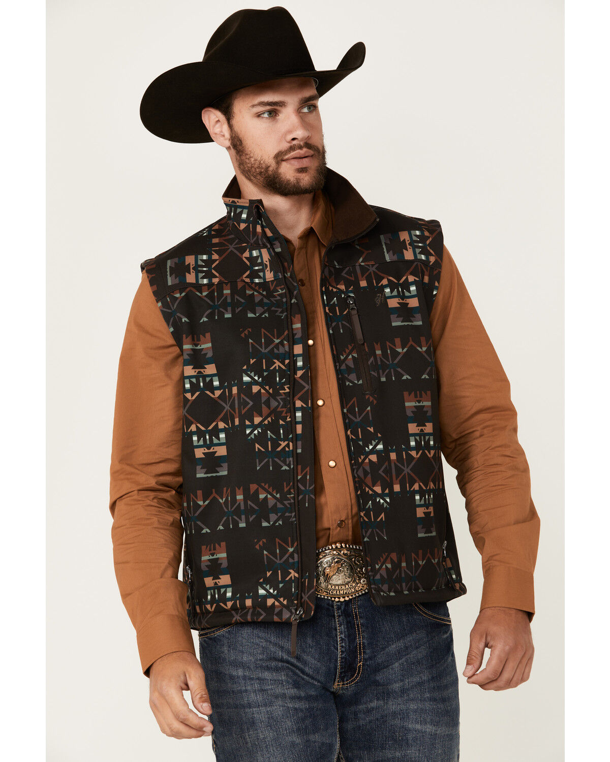 Image #1 - Hooey Men's Southwestern Print Softshell Vest, Multi, hi-res