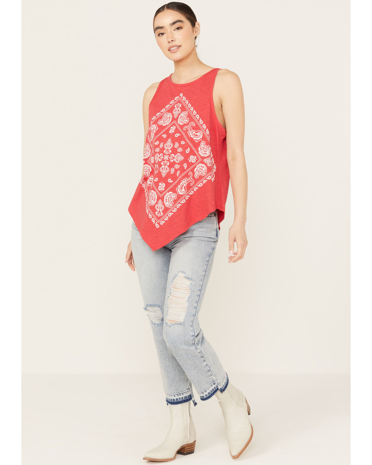 Image #1 - Wrangler Women's Bandana Tank Top, Red, hi-res
