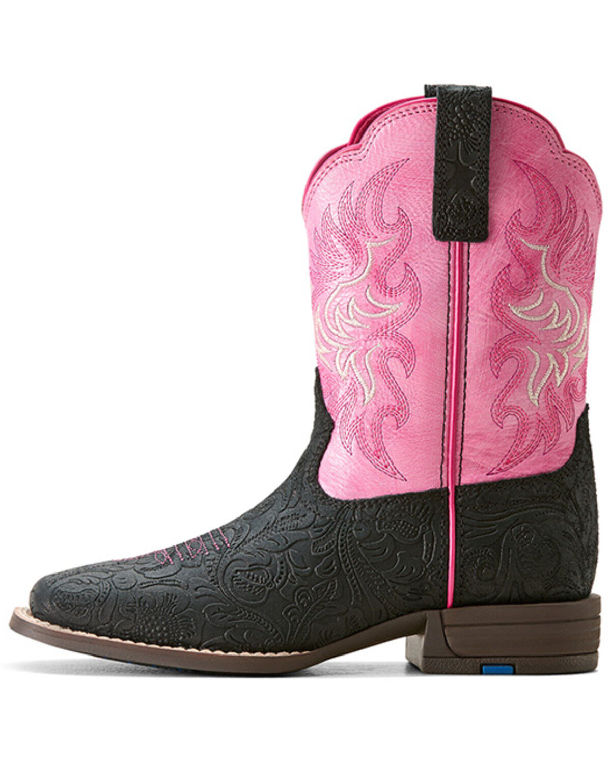 Image #2 - Ariat Girls' Outrider Floral Embossed Western Boots - Broad Square Toe, Black, hi-res