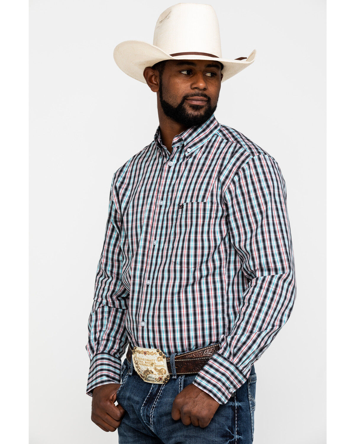 Image #3 - Wrangler 20X Men's Black Plaid Performance Long Sleeve Western Shirt , , hi-res