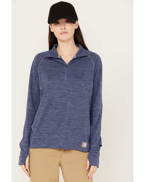 Image #1 - Ariat Women's Rebar 1/4 Zip Long Sleeve Work Shirt, Blue, hi-res