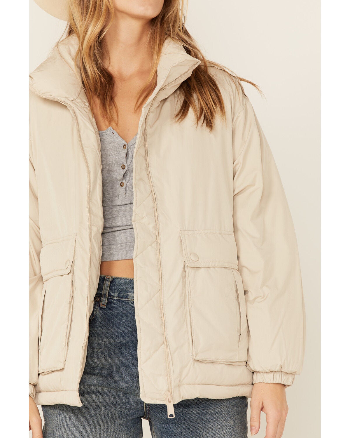 Duvet Bomber Jacket - Oatmeal | Sheplers