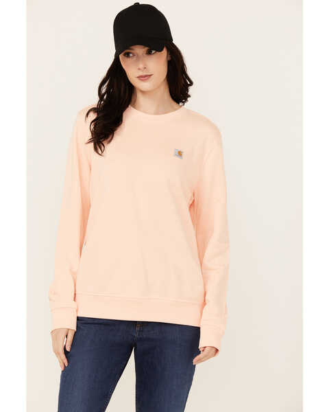 Image #1 - Carhartt Women's Relaxed Fit Midweight Crew Neck Sweatshirt , Peach, hi-res