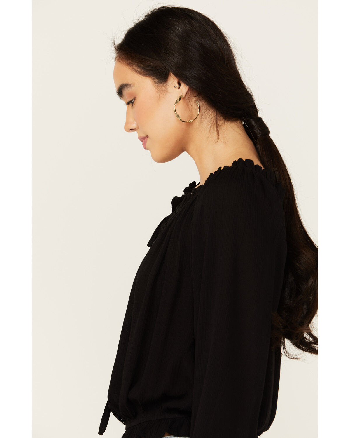 Image #2 - Tempted Women's Crochet Long Sleeve Top, Black, hi-res