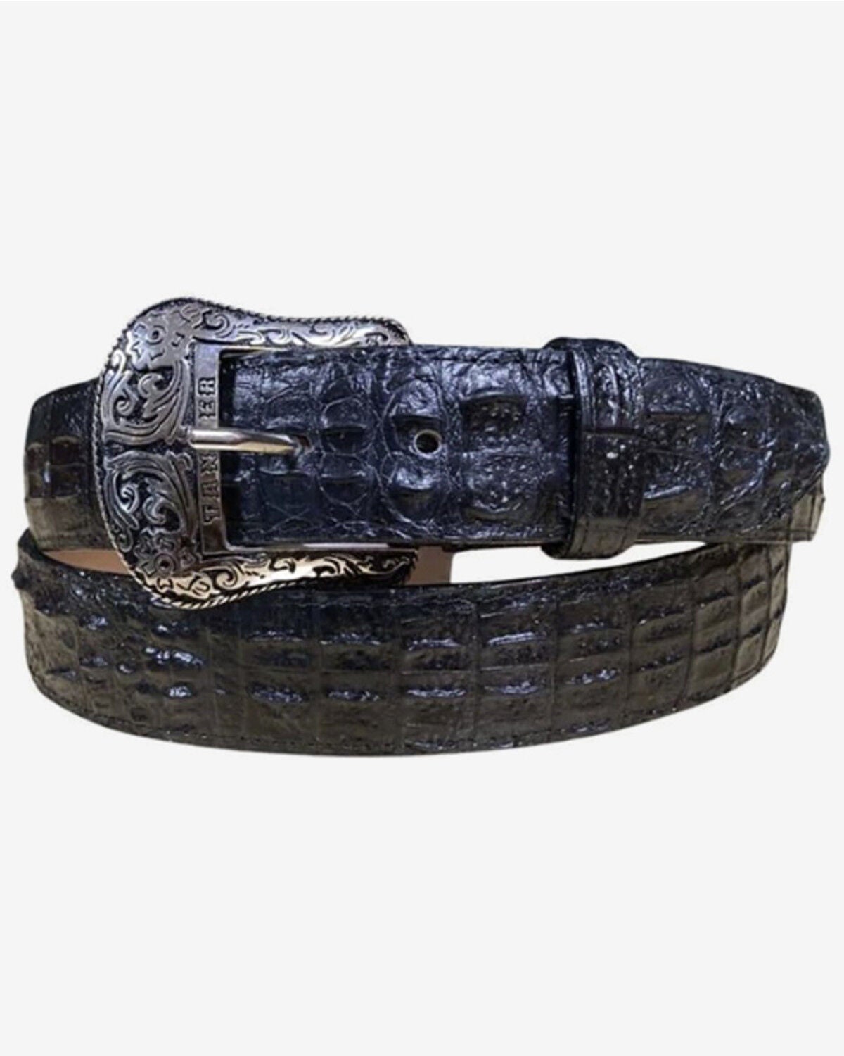 Image #1 - Tanner Mark Men's Caiman Print Leather Belt, Black, hi-res