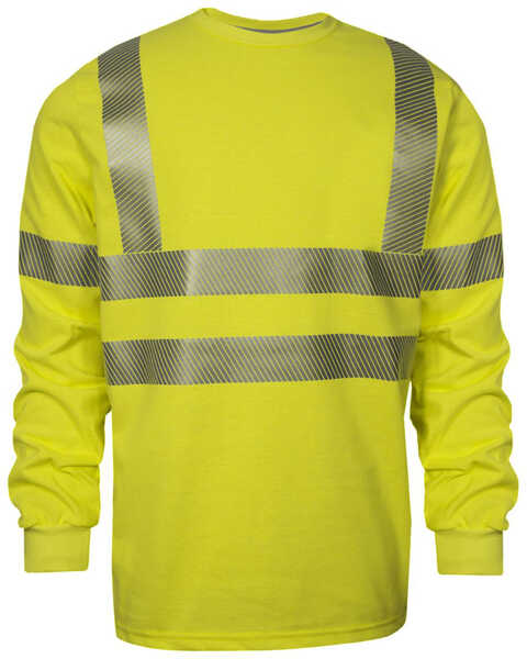 National Safety Apparel Men's 2X-3X FR Vizable Hi-Vis Long Sleeve Work T-Shirt - Tall , Bright Yellow, hi-res