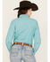 Rough Stock by Panhandle Women's Dobby Striped Long Sleeve Pearl Snap Western Shirt, Turquoise, hi-res