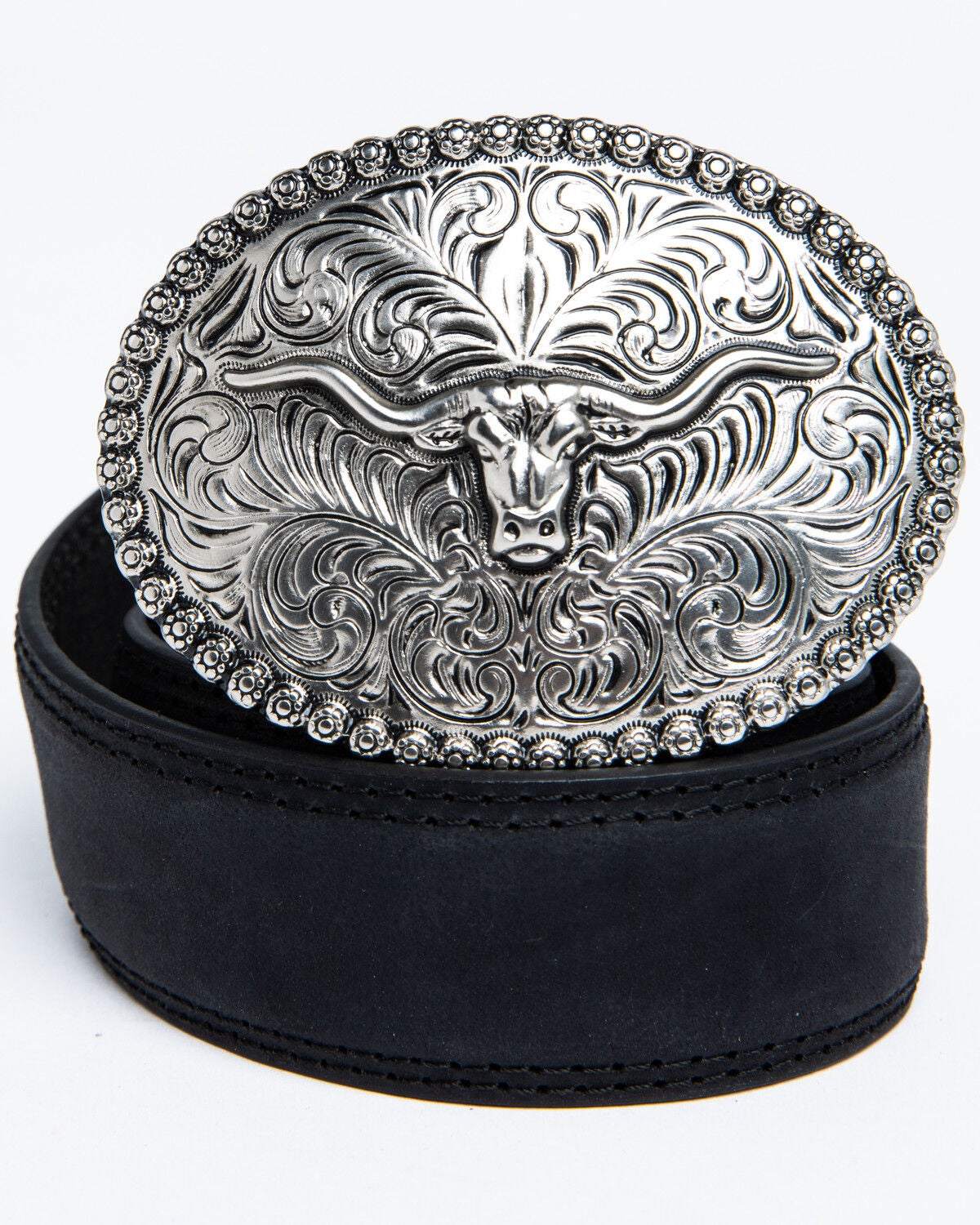 Cody James Boys' Longhorn Plaque Buckle Belt, Black, hi-res