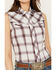 Image #3 - Ely Walker Women's Sleeveless Plaid Print Western Pearl Snap Shirt, Burgundy, hi-res