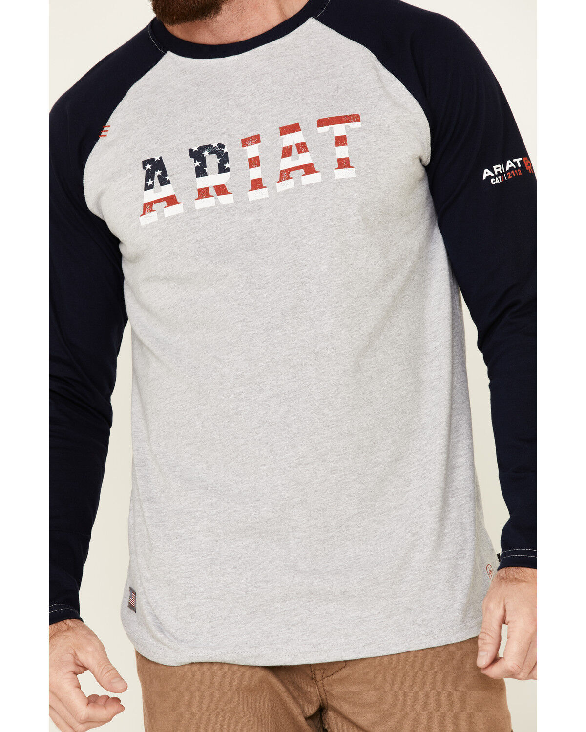 Image #3 - Ariat Men's FR Baseball Logo Crew Work Tee, Navy, hi-res