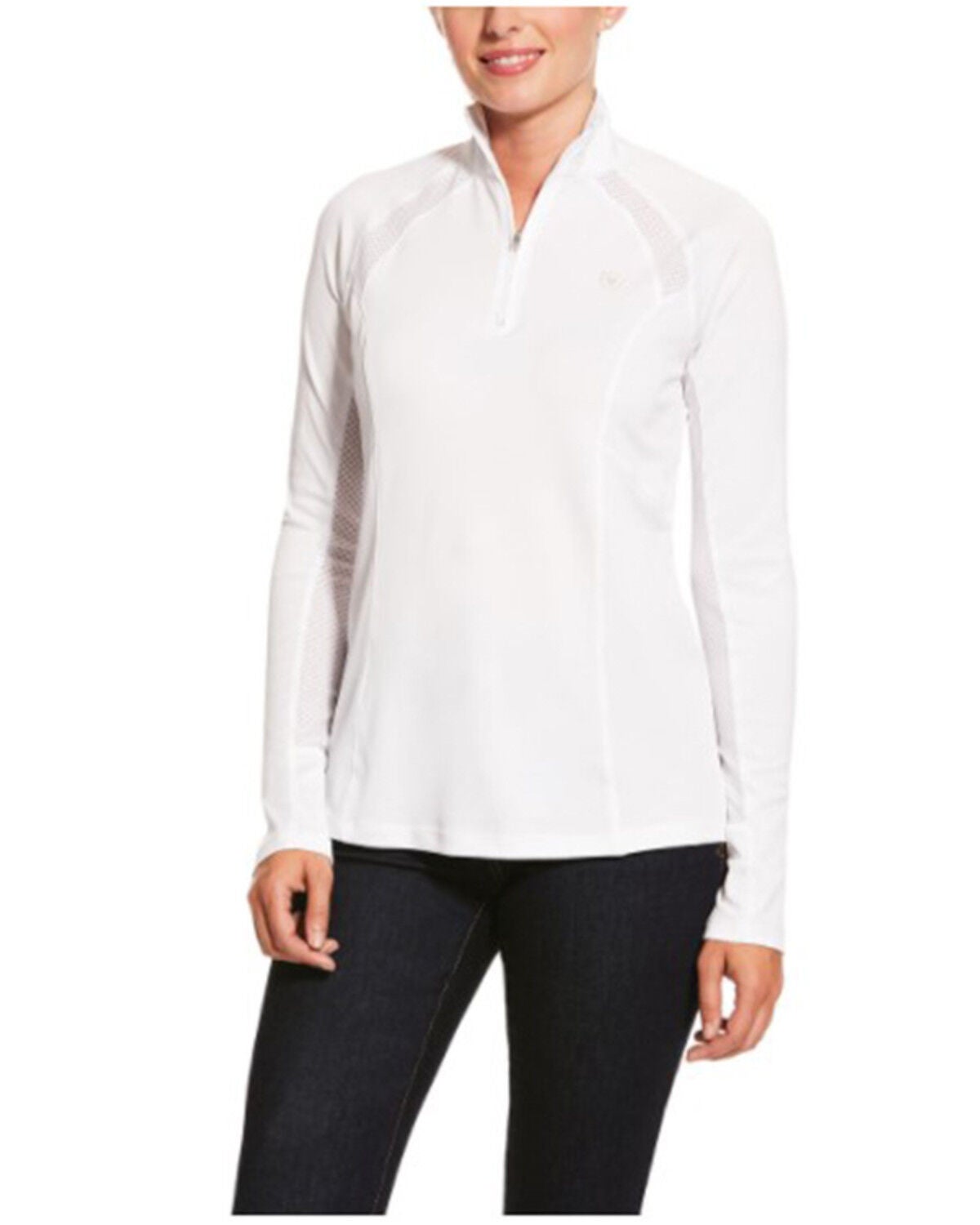 Ariat Women's Sunstopper 2.0 1/4 Zip Baselayer Pullover, White, hi-res