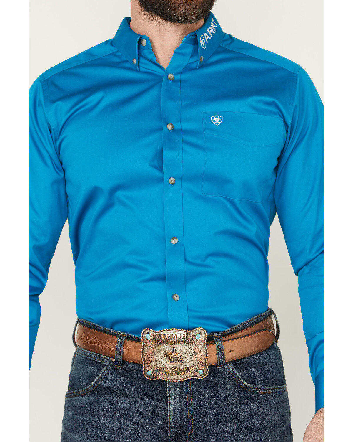 Image #3 - Ariat Men's Team Logo Twill Solid Long Sleeve Button-Down Western Shirt, Blue, hi-res