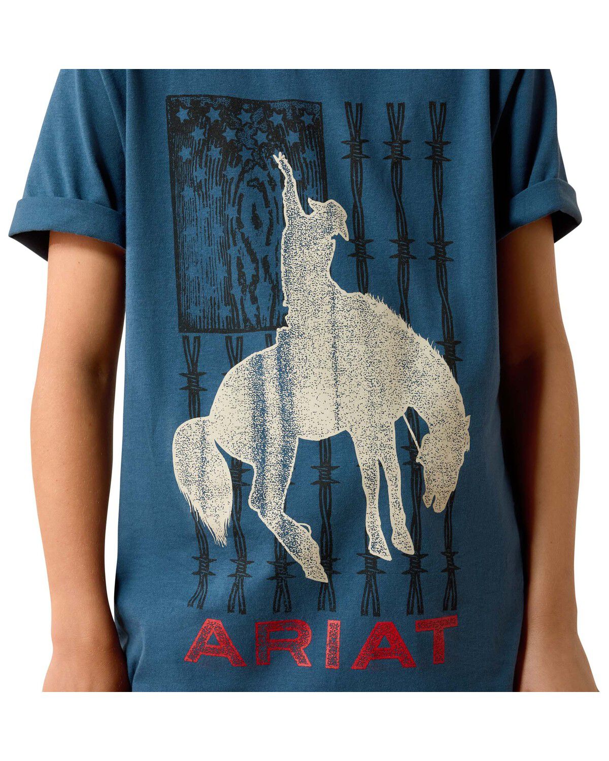 Image #3 - Ariat Boys' Flag Bronco Short Sleeve Graphic T-Shirt, Blue, hi-res