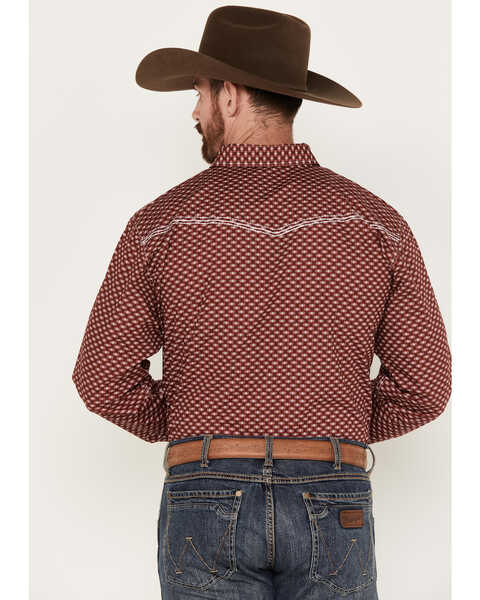 Image #4 - Cowboy Hardware Men's Rolodex Geo Print Long Sleeve Pearl Snap Western Shirt, Burgundy, hi-res