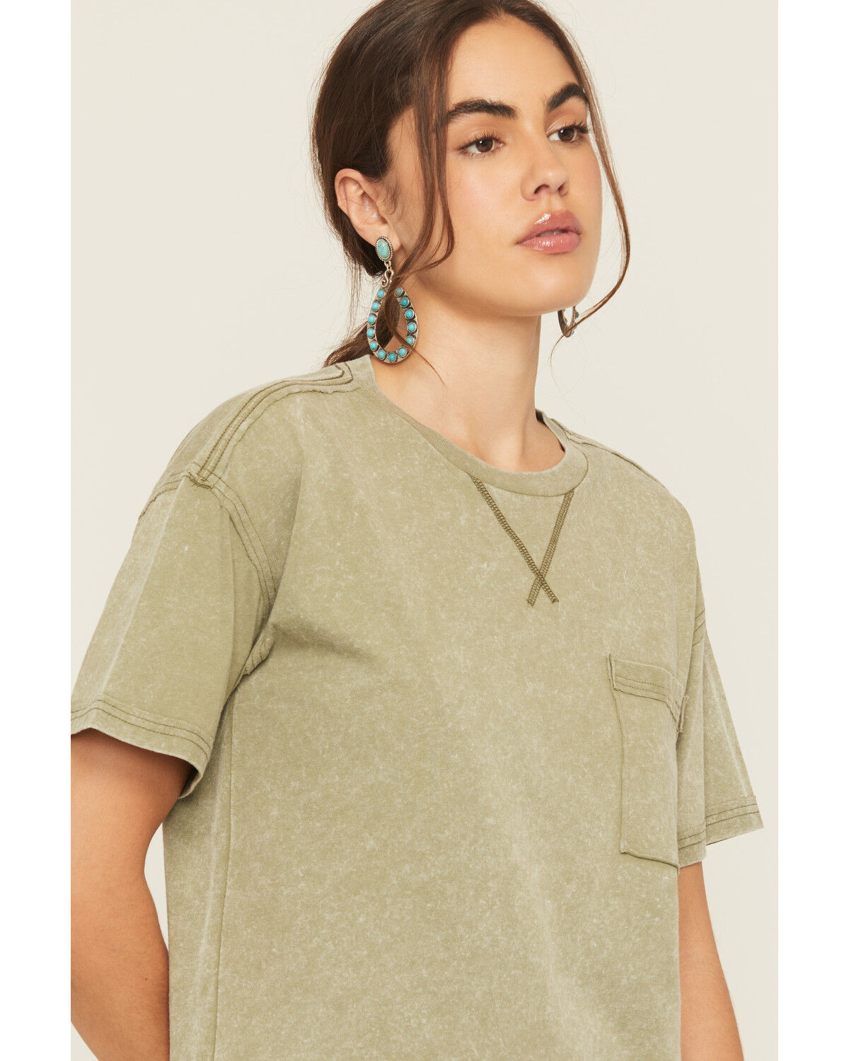 Image #2 - Cleo & Wolf Women's Boyfriend Short Sleeve Pocket Tee, Moss Green, hi-res