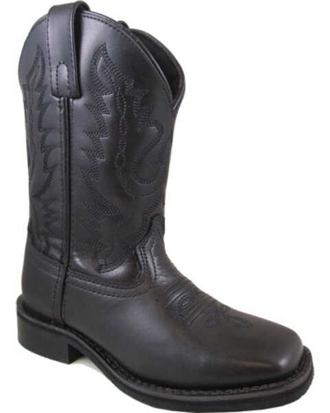 Image #1 - Smoky Mountain Boys' Outlaw Leather Western Boots - Square Toe , Black, hi-res