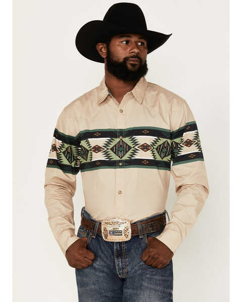 Cody James Men's Coyote Border Long Sleeve Snap Western Shirt, Tan, hi-res