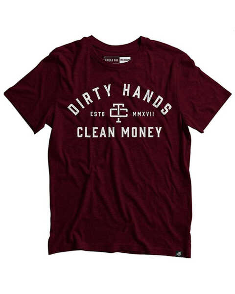 Image #1 - Troll Co Men's Dirty Hands Clean Money Classic Short Sleeve Graphic T-Shirt, Maroon, hi-res