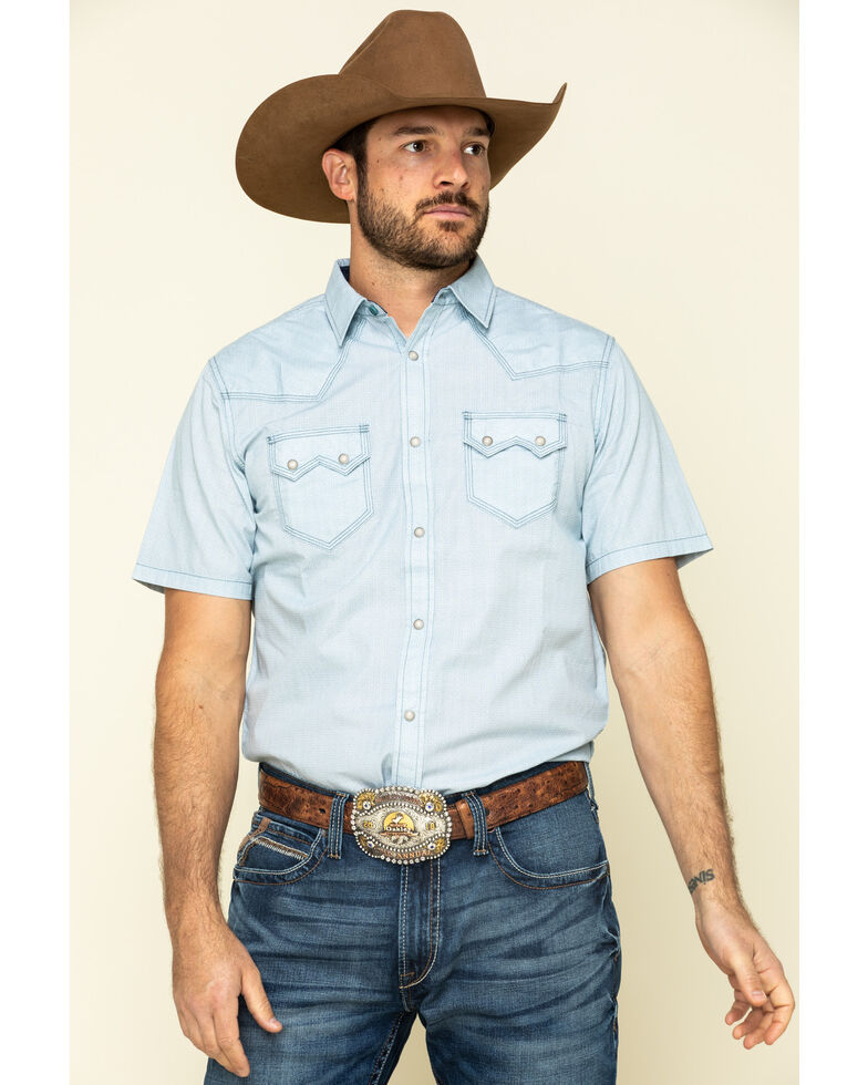 Moonshine Spirit Men's Diamond Road Geo Print Short Sleeve Western Shirt , Light Blue, hi-res