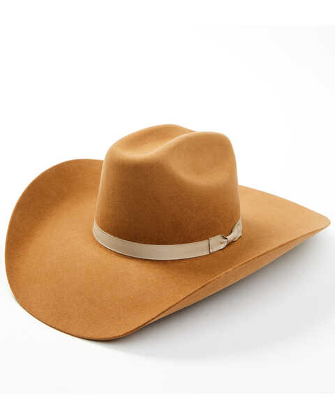 Serratelli Men's 6X Cattleman Ribbon Band Fur-Felt Western Hat , Tan, hi-res