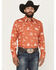 Image #1 - Ely Walker Men's Horse Print Long Sleeve Snap Western Shirt, Dark Orange, hi-res
