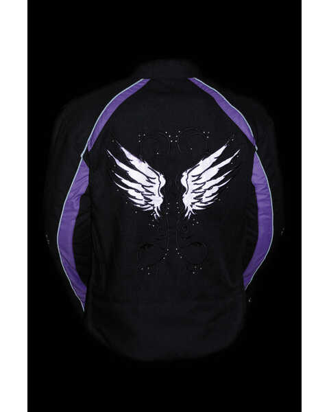 Image #4 - Milwaukee Leather Women's Textile Jacket with Stud & Wings Detailing - 5X, Black/purple, hi-res