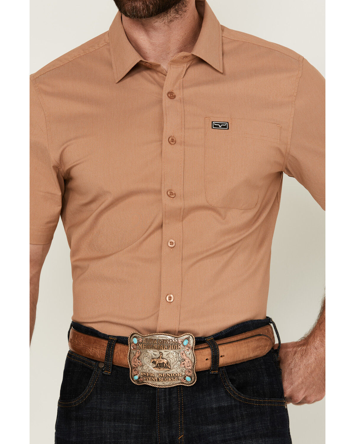 Image #3 - Kimes Ranch Men's Linville Solid Short Sleeve Button-Down Performance Shirt, Tan, hi-res