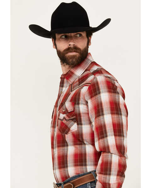 Image #2 - Rock 47 by Wrangler Men's Plaid Print Long Sleeve Snap Western Shirt, Red, hi-res