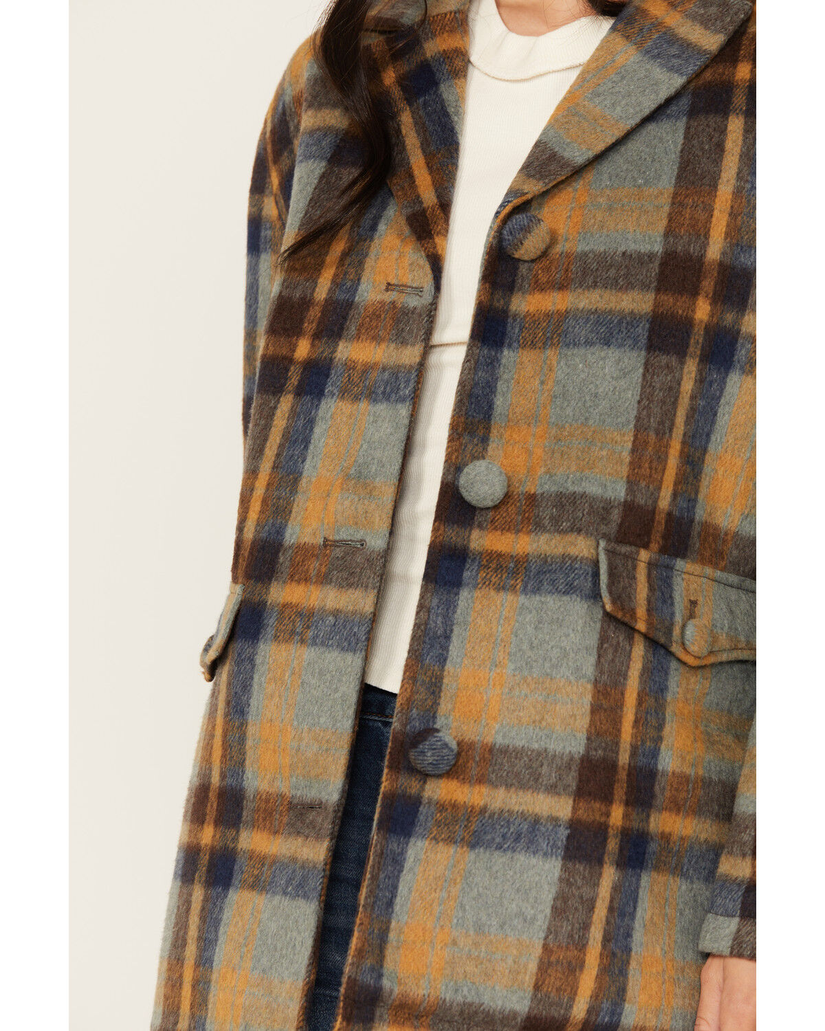 Image #3 - Cleo + Wolf Women's Oversized Plaid Print Peacoat, Steel Blue, hi-res