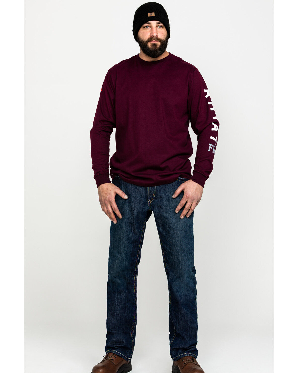 Image #6 - Ariat Men's FR Roughneck Skull Logo Crew Long Sleeve Work T-Shirt, Red, hi-res