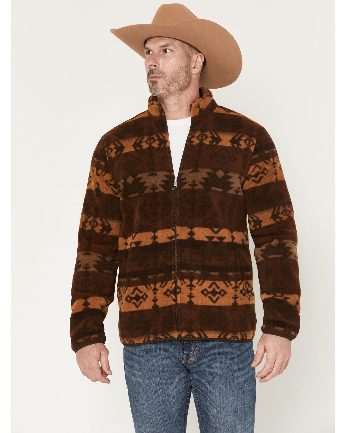Image #1 - Cody James Men's Willows Southwestern Print Zip-Up Jacket, Dark Brown, hi-res