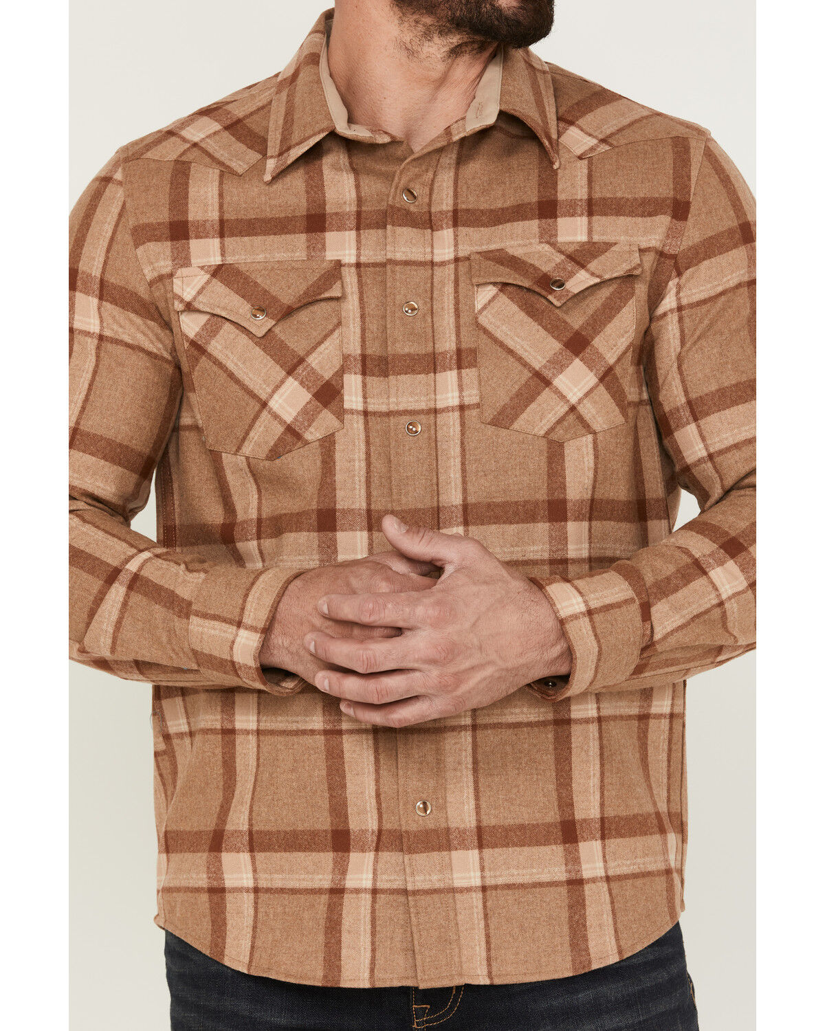 Image #3 - Pendleton Men's Canyon Plaid Pearl Snap Western Shirt, Tan, hi-res