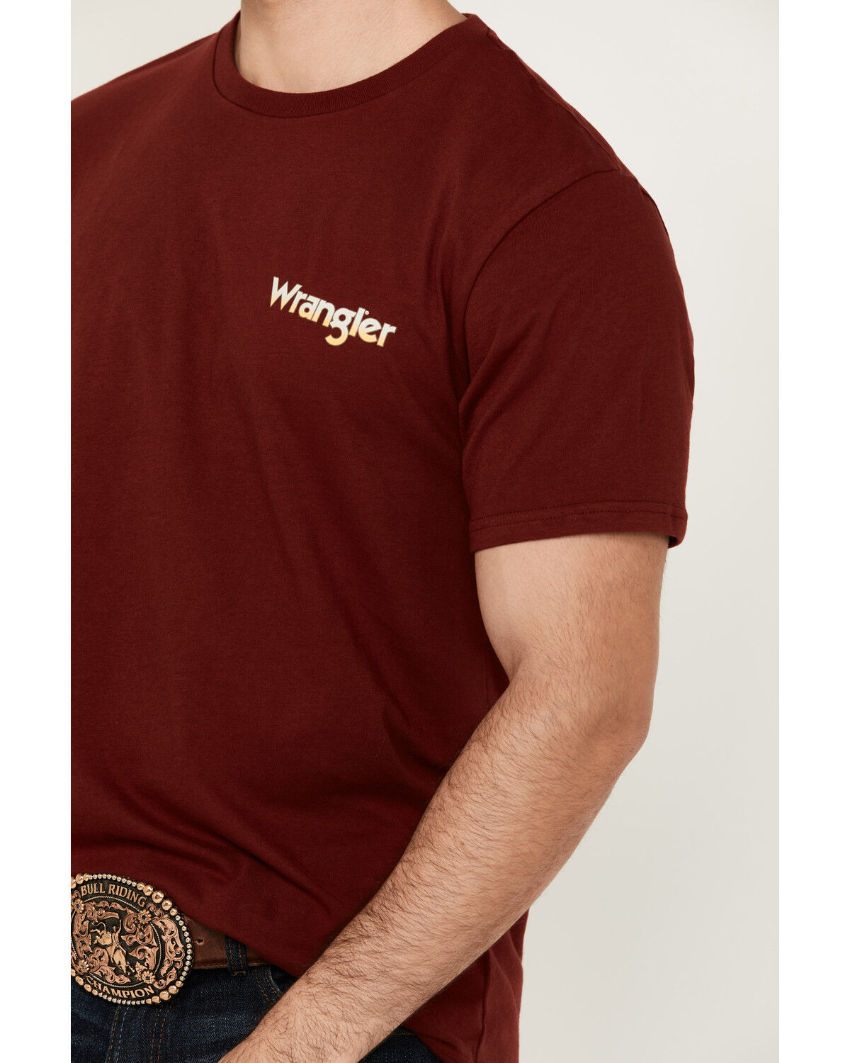 Image #3 - Wrangler Men's Boot Barn Exclusive Cowboy Southwestern Short Sleeve Graphic T-Shirt, Burgundy, hi-res