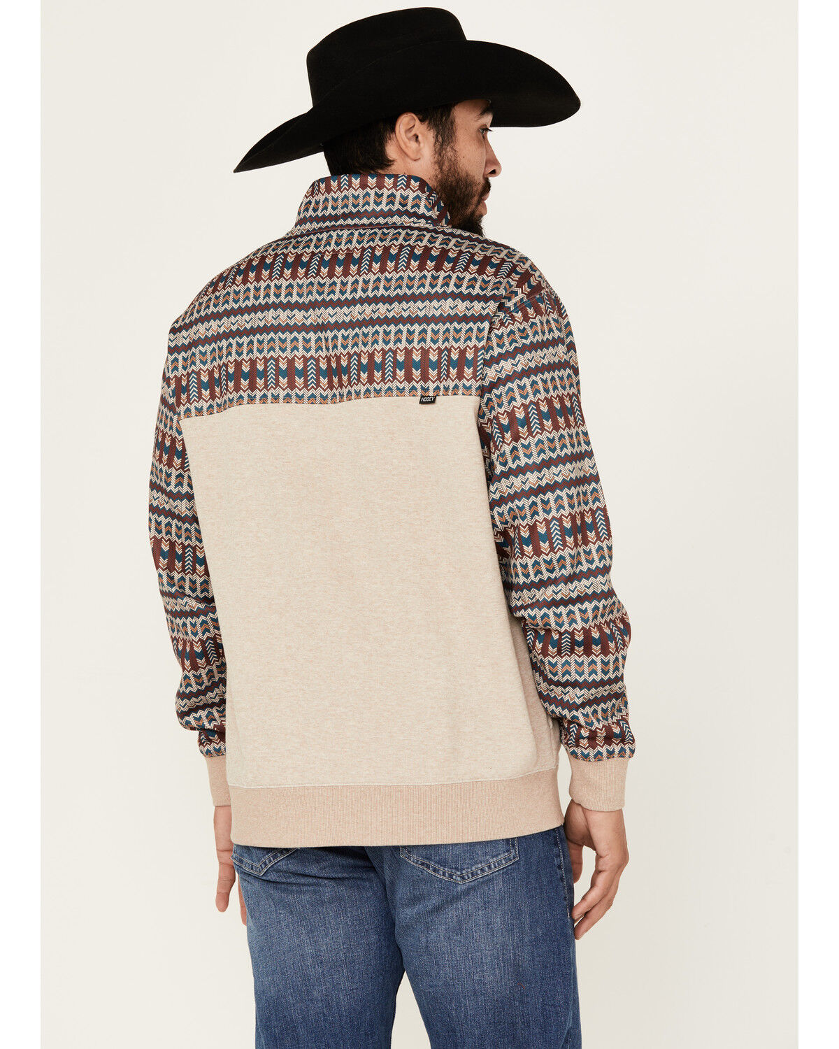 Image #4 - Hooey Men's Stevie Southwestern Color Block 1/4 Snap Pullover, Cream, hi-res