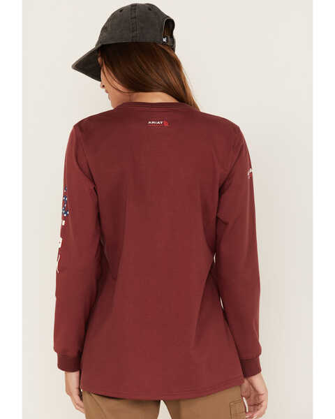 Image #4 - Ariat Women's FR Stretch USA Logo Long Sleeve Work T-Shirt , Dark Red, hi-res