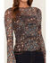 Image #3 - Ash & Violet Women's Floral Print Mesh Long Sleeve Top, Brown, hi-res