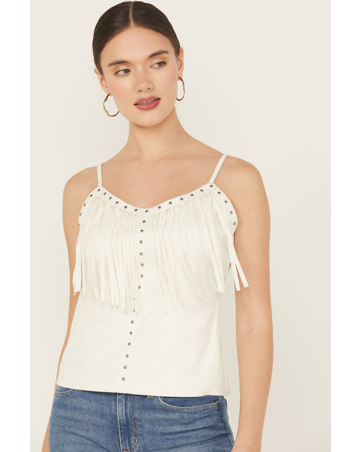 Image #2 - Idyllwind Women's Studded Fringe Faux Suede Tank Top, Ivory, hi-res