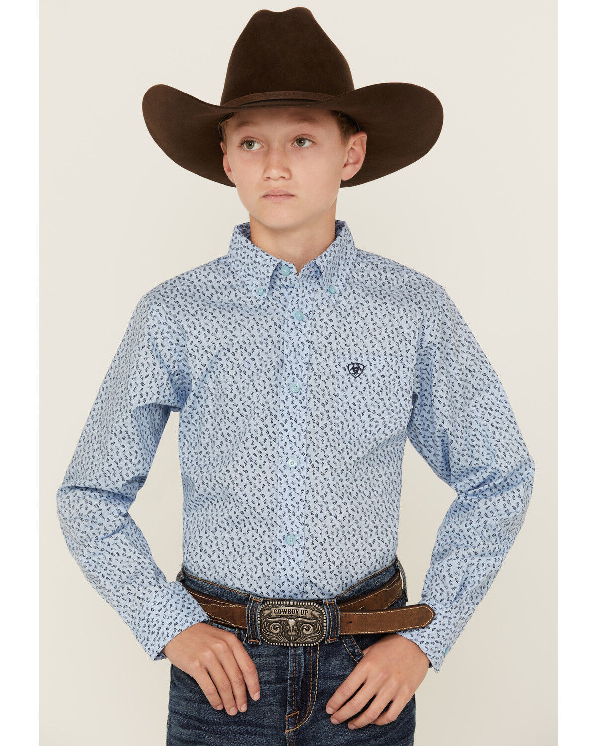 Image #1 - Ariat Boys' Classic Floral Long Sleeve Button-Down Western Shirt, Blue, hi-res