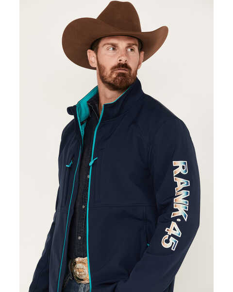 Image #2 - RANK 45® Men's Irwin Logo Softshell Jacket, Blue, hi-res