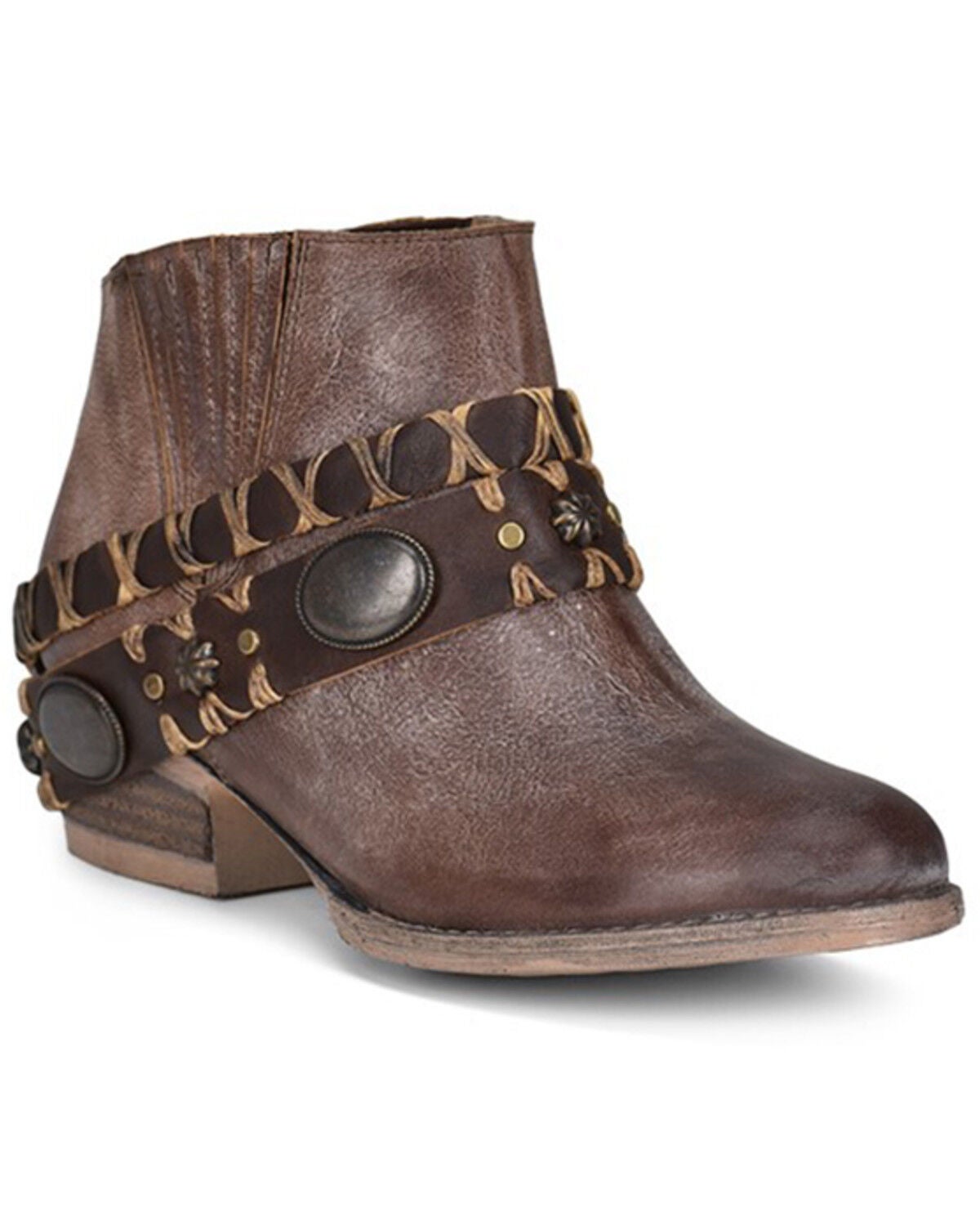Circle G Women's Harness Fashion Booties - Round Toe, Dark Brown, hi-res