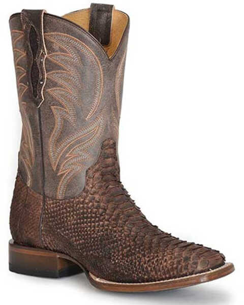 Image #1 - Roper Men's Peyton Exotic Python Skin Western Boots - Broad Square Toe, Brown, hi-res
