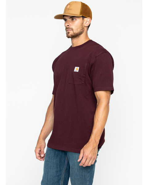 Carhartt Men's Loose Fit Heavyweight Logo Pocket Work T-Shirt, Port, hi-res