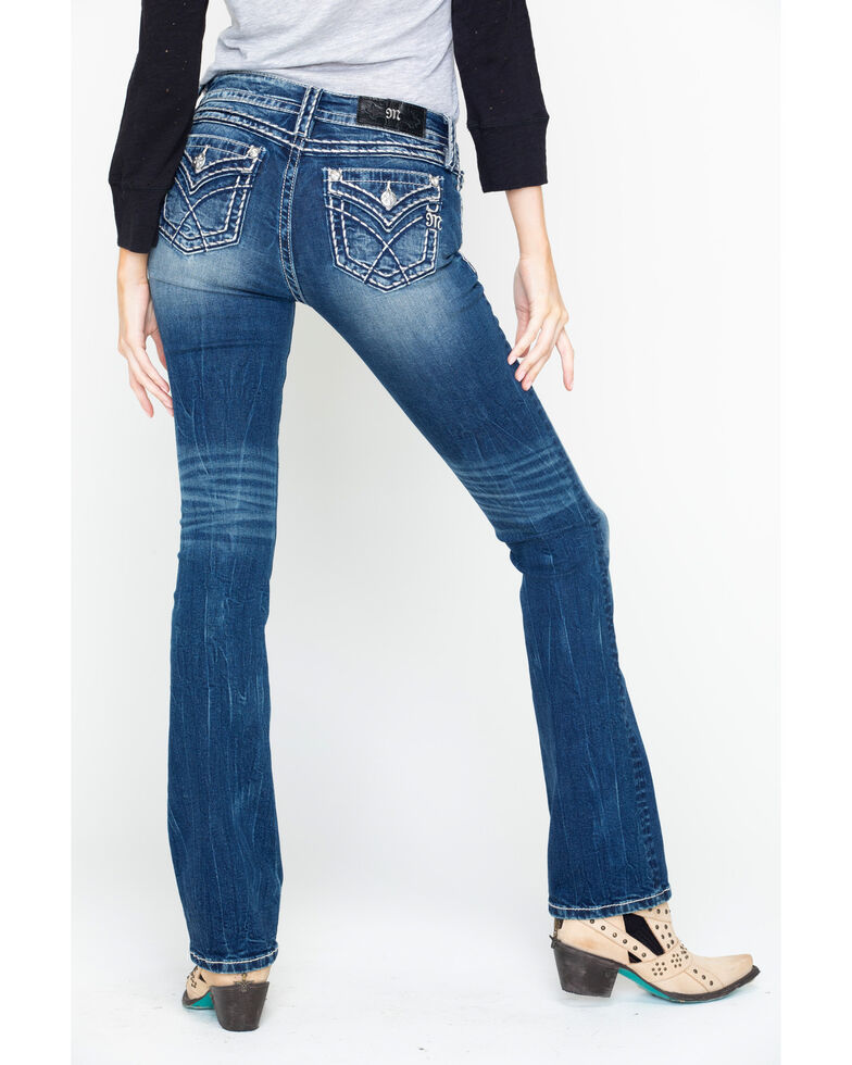 Miss Me Women's Sign Stitch Bootcut Jeans, Blue, hi-res
