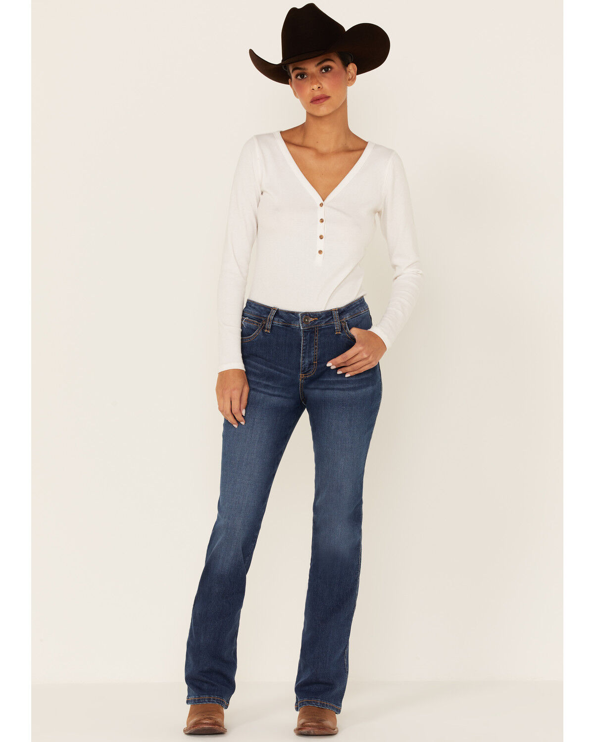 Image #1 - Wrangler Women's Aura Jennifer Dark Wash Bootcut Jeans, Blue, hi-res