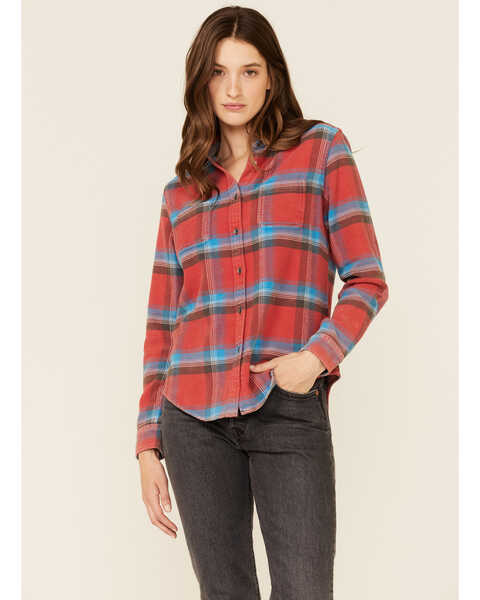Image #1 - Flag & Anthem Women's Red Plaid Button Down Long Sleeve Western Flannel Shirt, Red, hi-res
