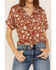 Image #3 - Shyanne Women's Floral Print Tie Front Short Sleeve Blouse , Brown, hi-res