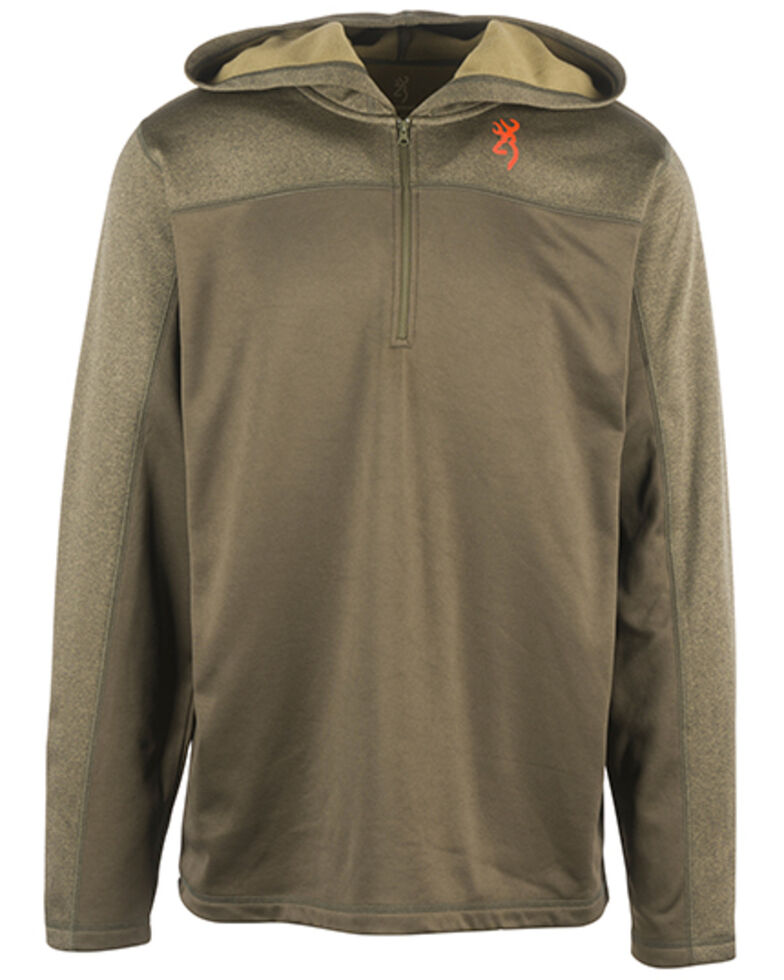 Browning Men's Grey Hayes 1/4 Zip Front Hooded Pullover , Olive, hi-res