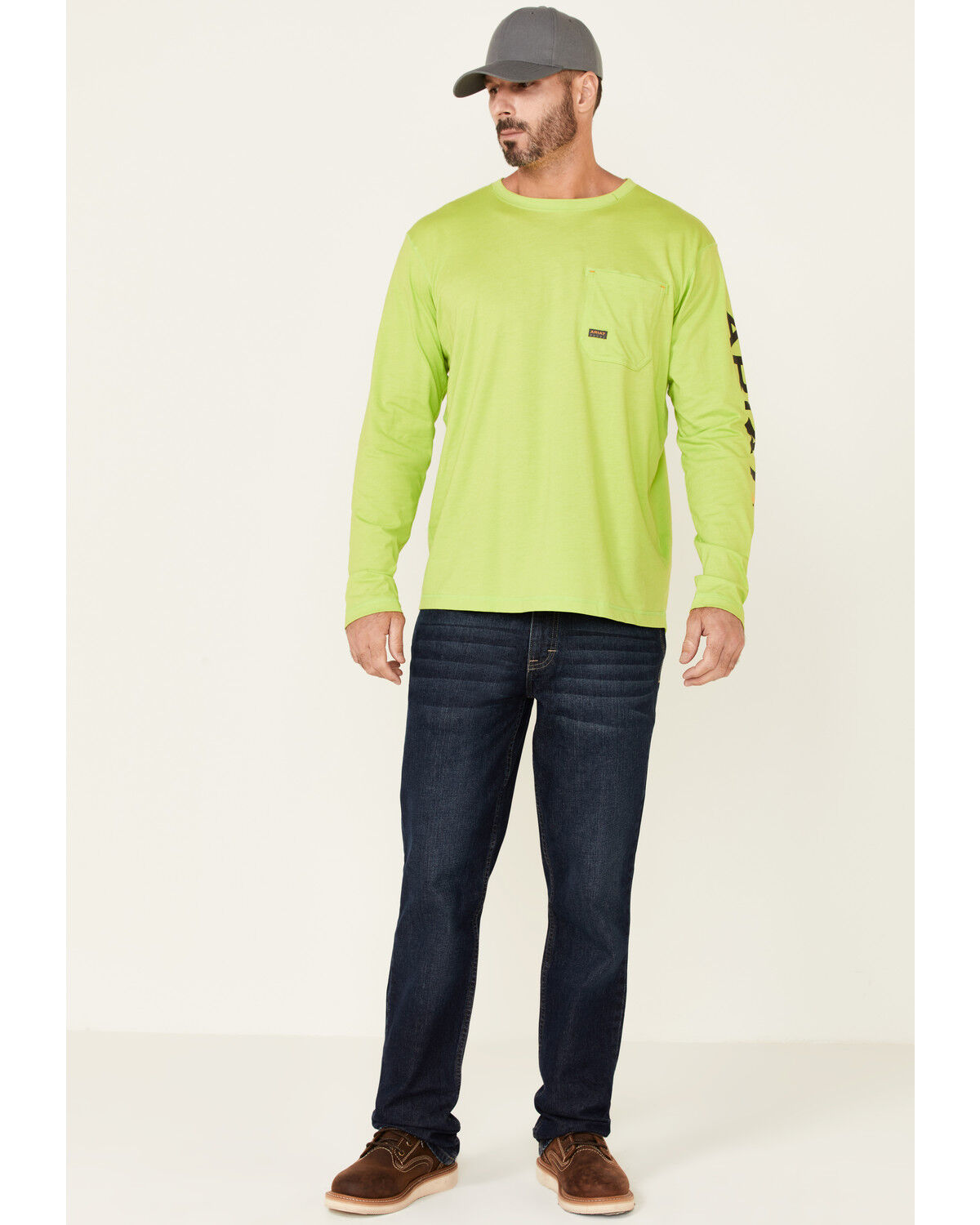 Image #2 - Ariat Men's Rebar Workman Logo Long Sleeve Work T-Shirt, Heather Green, hi-res